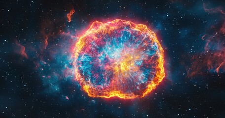 Obraz premium Cosmic fiery sphere in nebula