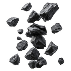 Collection of raw coal stones mineral energy fuel industrial rock isolated on transparent background 