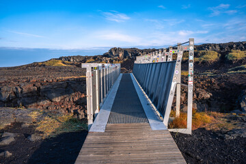 Bridge between Europe and North America on Reykjanes Peninsula in Iceland