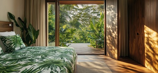 Tropical Bedroom Oasis: Luxurious Getaway with Breathtaking Jungle Views