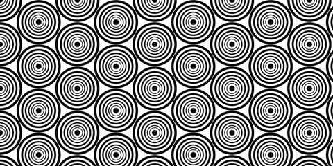 Seamless Black and White Concentric Circles Pattern, Abstract Modern Optical Illusion Repeat Background, Minimalist Geometric Design: Hypnotic Black and White Motif.