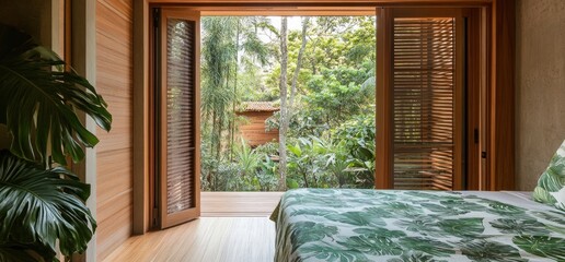 Tropical Bedroom with Lush Garden View