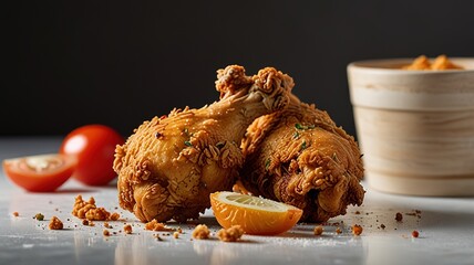 Fried chicken on white background