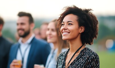 diverse team at outdoor corporate team building event