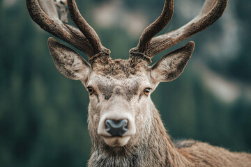 a close up of a deer with antlers on its head