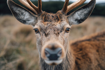 a close up of a deer with horns