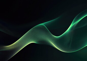 Abstract, flowing, luminous green lines on dark background