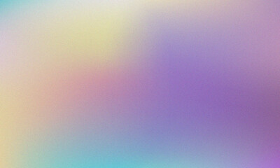 Pastel colored with White Gradient Blurred with Grainy Noise Texture background. Abstract pink, purple, blue, yellow, and teal colorful design.