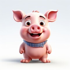 an AI Image Generator, Cute Animated Pig Character Smiling