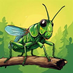 an AI Image Generator, Vivid Illustration of a Green Grasshopper
