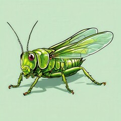 an AI Image Generator, Vivid Illustration of a Green Grasshopper