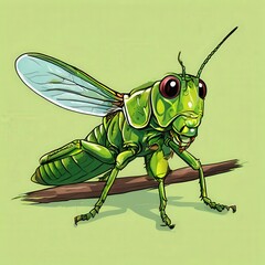 an AI Image Generator, Vivid Illustration of a Green Grasshopper