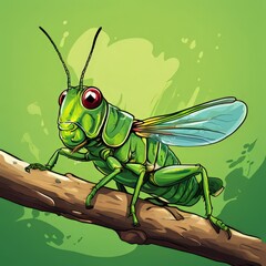 an AI Image Generator, Vivid Illustration of a Green Grasshopper