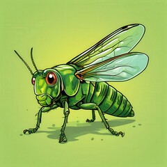 an AI Image Generator, Vivid Illustration of a Green Grasshopper
