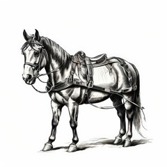 an AI Image Generator, Illustrated Saddled Horse Standing Elegantly