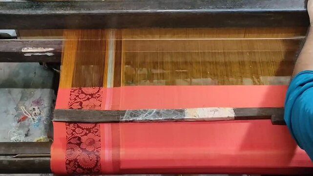 close up video of indian silk  saree making with design formation in west bengal india