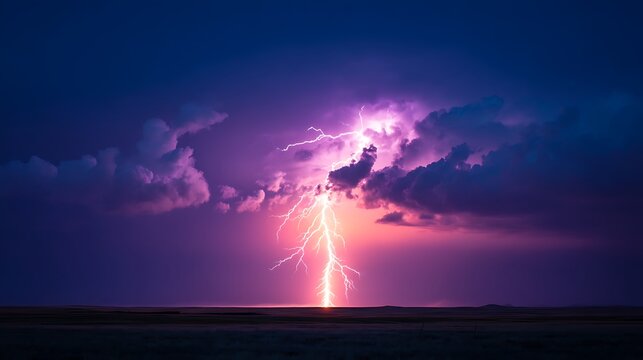 Thunderstorm rolling over open plains with lightning illuminating clouds