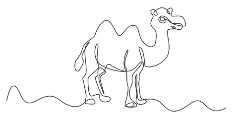 one continuous line of camels.one line drawing of camels standing in the desert.minimalist line vector illustration