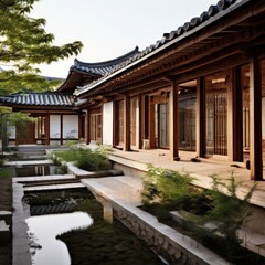 an AI Image Generator, Asian Architecture with Courtyard and Garden Landscaping
