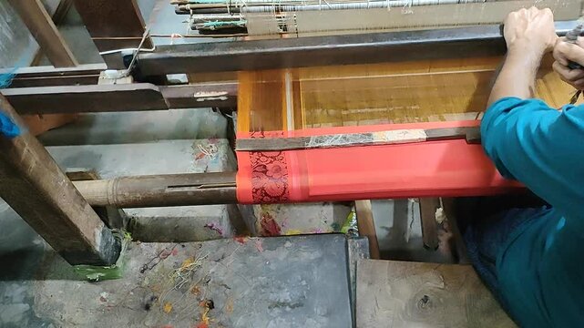 close up video of indian silk  saree making with design formation in west bengal india
