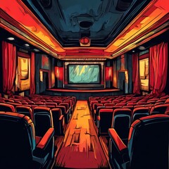 an AI Image Generator, Vintage Theater Scene With Red Seats and Stage