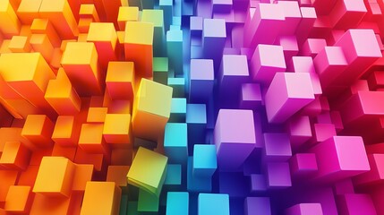 Vibrant rainbow spectrum of multicolored geometric blocks in abstract 3d rendered background