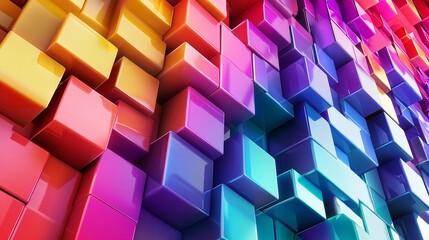 Vibrant rainbow spectrum of multicolored geometric blocks in abstract 3d rendered background
