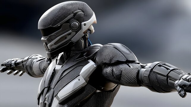 Robotic warrior in dramatic sci-fi armor pose