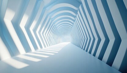 Naklejka premium White, geometric tunnel. Sunlight streams through