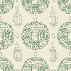 Seamless pattern with eid mubarak festive illustration