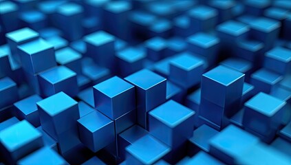 Obraz premium Close-up view of densely packed, glossy blue cubes