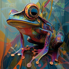 Colorful Smart Frog in a Vibrant Digital Dimension with Futuristic Energy Flow