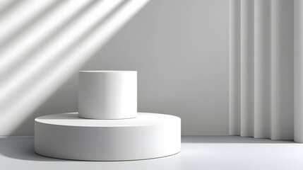 Fototapeta premium A clean, white studio setting with a minimal pedestal and soft shadows.