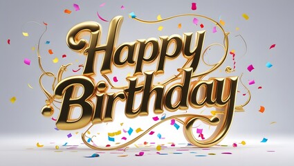 Obraz premium Elegant golden Happy Birthday background with festive confetti and stylish lettering