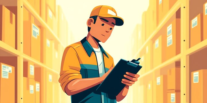 man tracking inventory list with barcode scanner