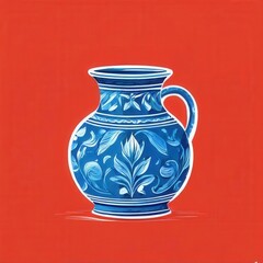 an AI Image Generator, Elegant Blue Ceramic Vase with Intricate Floral Embellishments