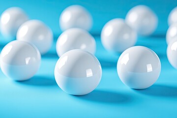 White spheres on a bright blue surface