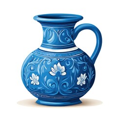 an AI Image Generator, Elegant Blue Ceramic Vase with Intricate Floral Embellishments
