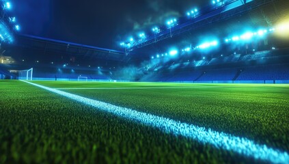 Illuminated soccer stadium at night