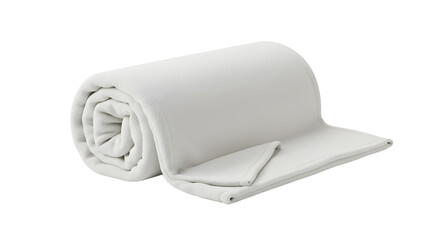 Rolled white blanket placed on a clean surface, showcasing its texture and softness, ideal for cozy home settings