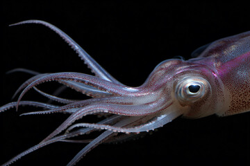a squid with a very long tentacles and a big eye