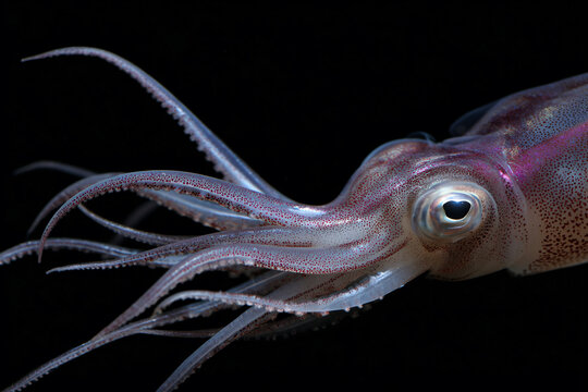 a squid with a very long tentacles and a big eye - Powered by Adobe