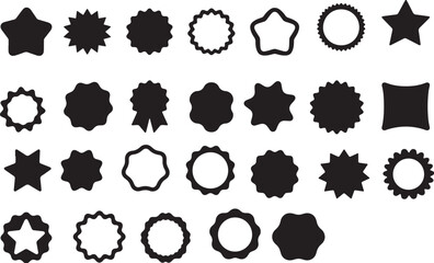 Circle Sticker Set – Wavy Edge Black Badges & Starburst Price Tags Vector