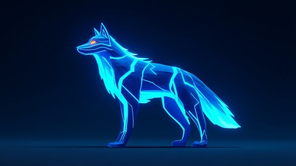 Fototapeta premium 3D stylized wolf with glowing eyes and blue mane