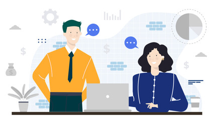 Two people collaborating on a laptop for teamwork, co-working, partnership, business, communication, technology, startup, remote work, collaboration concepts.