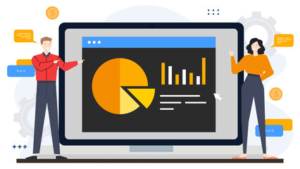 Two people analyzing data on a computer screen suitable for technology blogs, business presentations, teamwork concepts, data analysis articles.