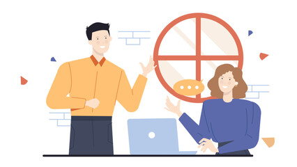 Man and woman working at a desk, suitable for office, business, teamwork, collaboration, workplace, productivity, co-working, remote work concepts.