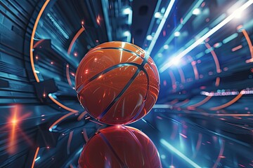 Illustration of a Basketball in 3D Style, Futuristic Sports Concept Generated by Ai