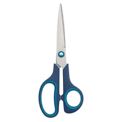 Blue and silver scissors with plastic grip
