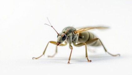 Close-up of single insect on pure white background, ant, high resolution